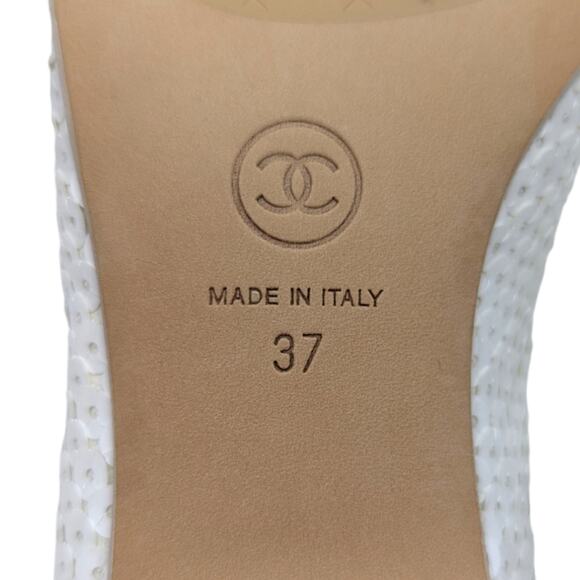 19C Chanel Mary Jane flats ballet pumps interlocking CC logo white sequin 37 - Picture 14 of 16